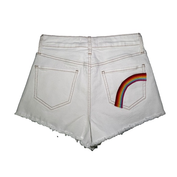 Cream Rainbow Pocket Cutoff Jean Shorts -‎ Size 7/28W - Picture 1 of 6